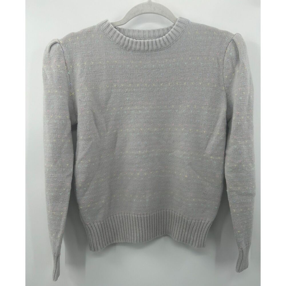 Vintage Gray Pastel 80s Puff Sleeve Knit Women's Geometric Sweater M/L